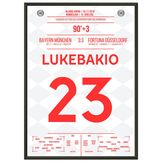 Lukebakio Hattrick gegen Bayern in 2018 50x70-cm-20x28-Schwarzer-Aluminiumrahmen