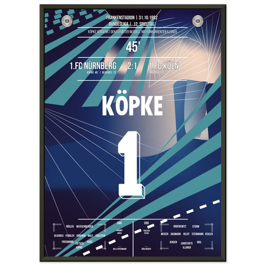 Köpke's Tor im Elfmeterduell mit Illgner 1992 50x70-cm-20x28-Schwarzer-Aluminiumrahmen