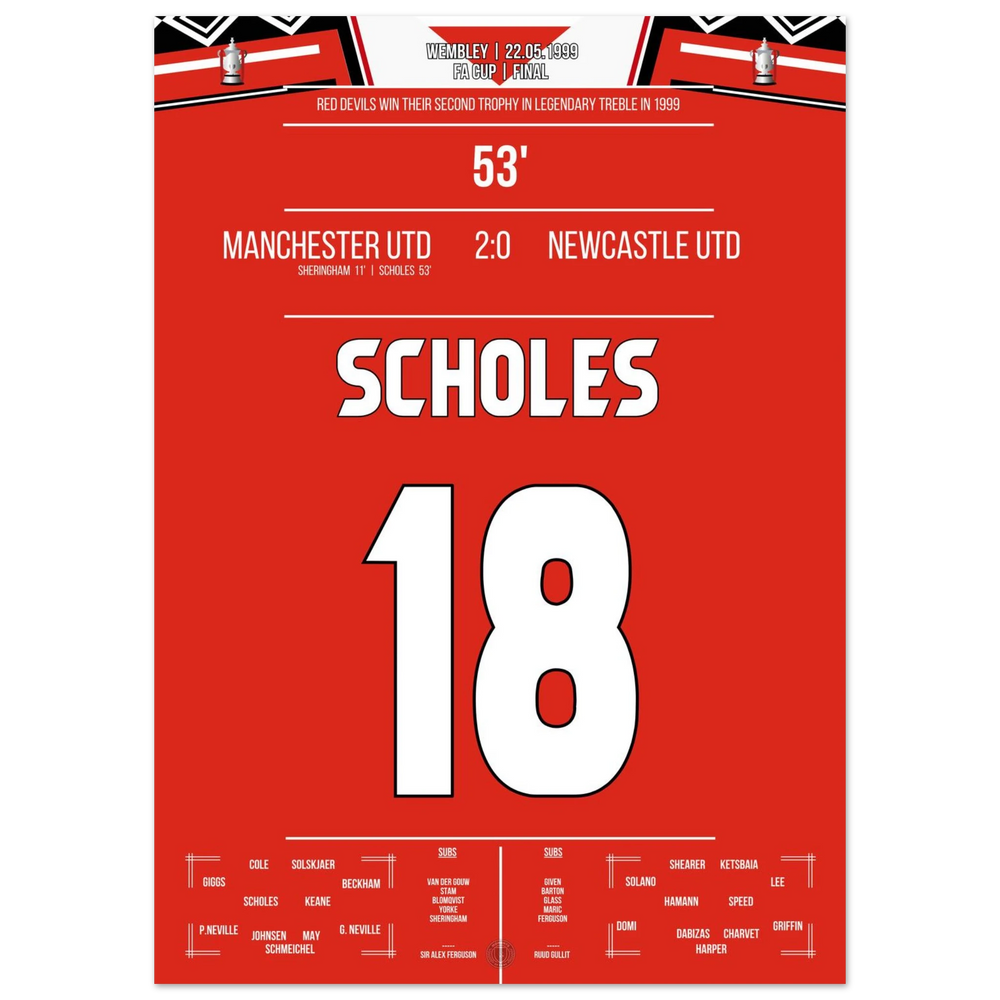 Scholes marque lors du triomphe en coupe de United à Wembley durant la saison du triplé.
