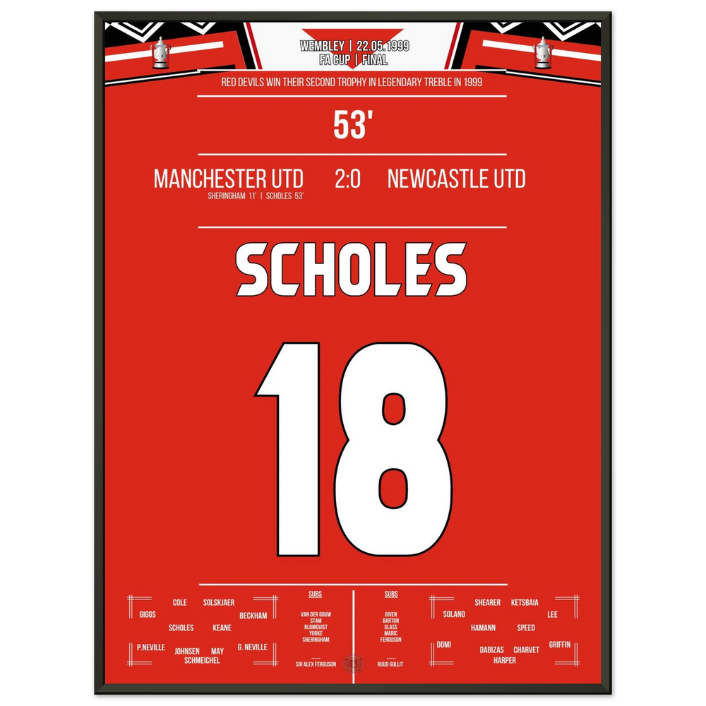 Scholes marque lors du triomphe en coupe de United à Wembley durant la saison du triplé.