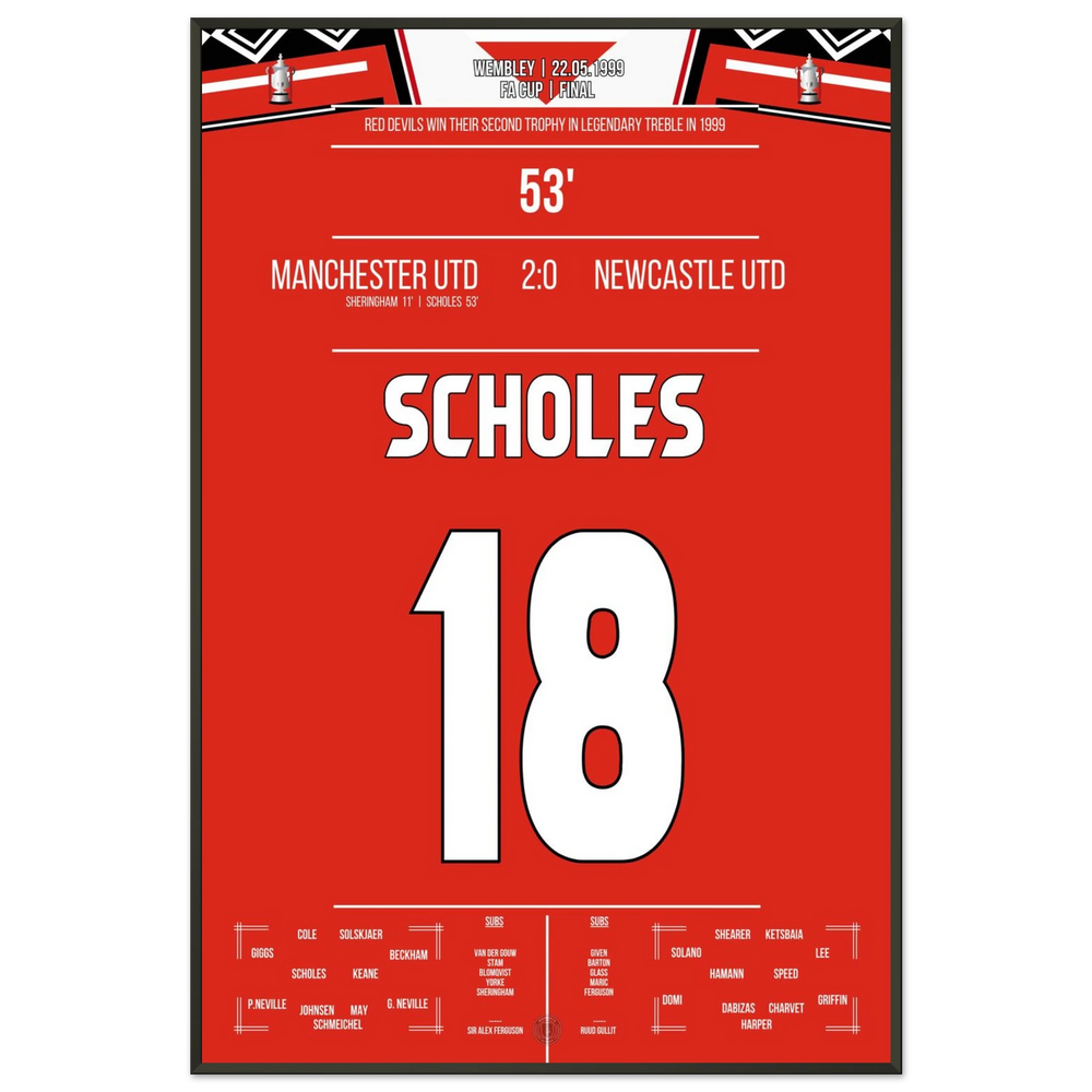 Scholes marque lors du triomphe en coupe de United à Wembley durant la saison du triplé.