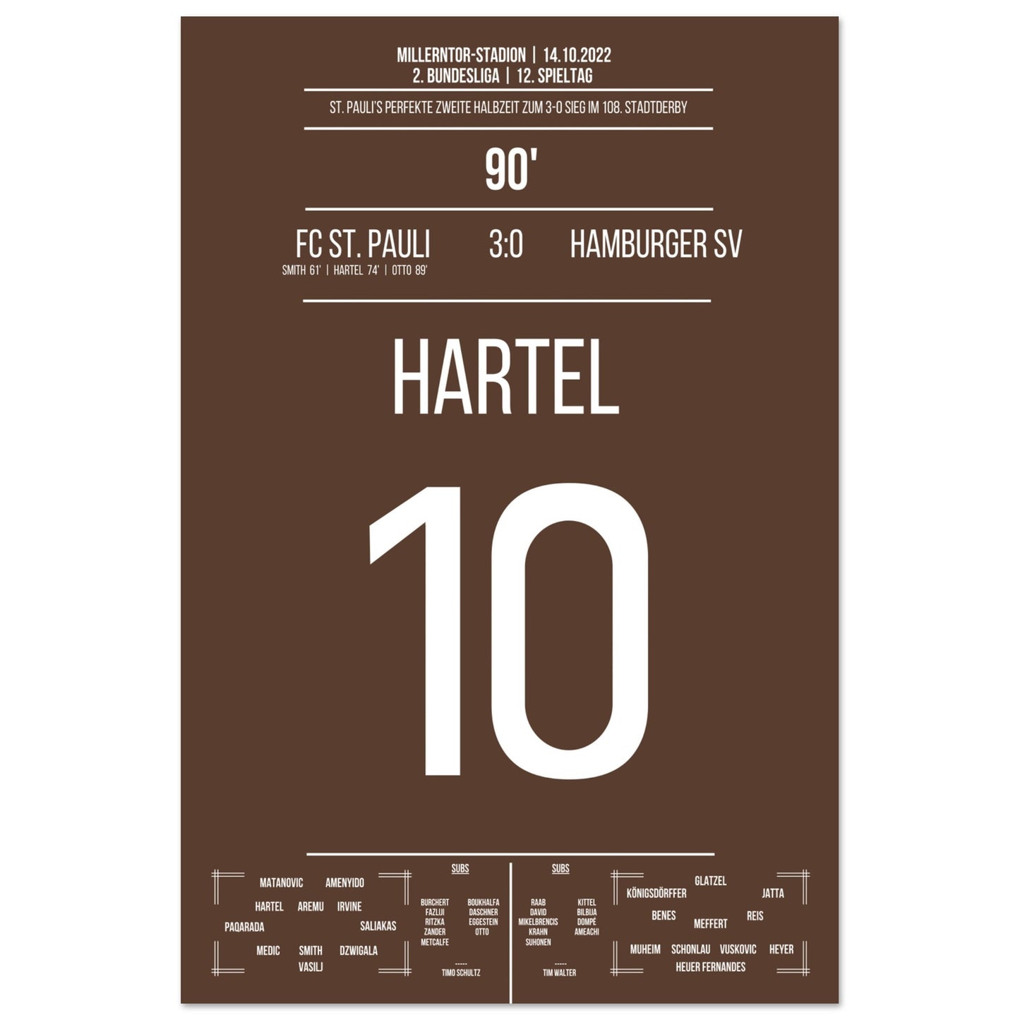 St. Pauli's 3-0 Sieg im 108. Stadtderby 60x90-cm-24x36-Ohne-Rahmen