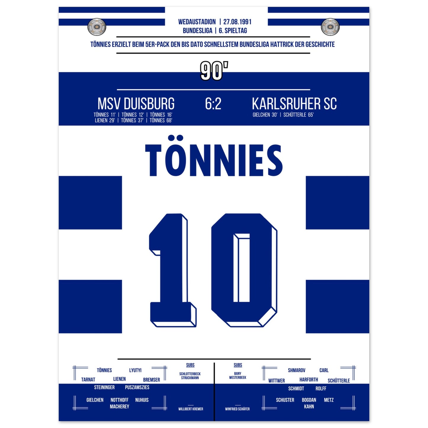 Tönnies Rekord-Hattrick bei 5-Tore Galavorstellung gegen den KSC in 1991 45x60-cm-18x24-Ohne-Rahmen