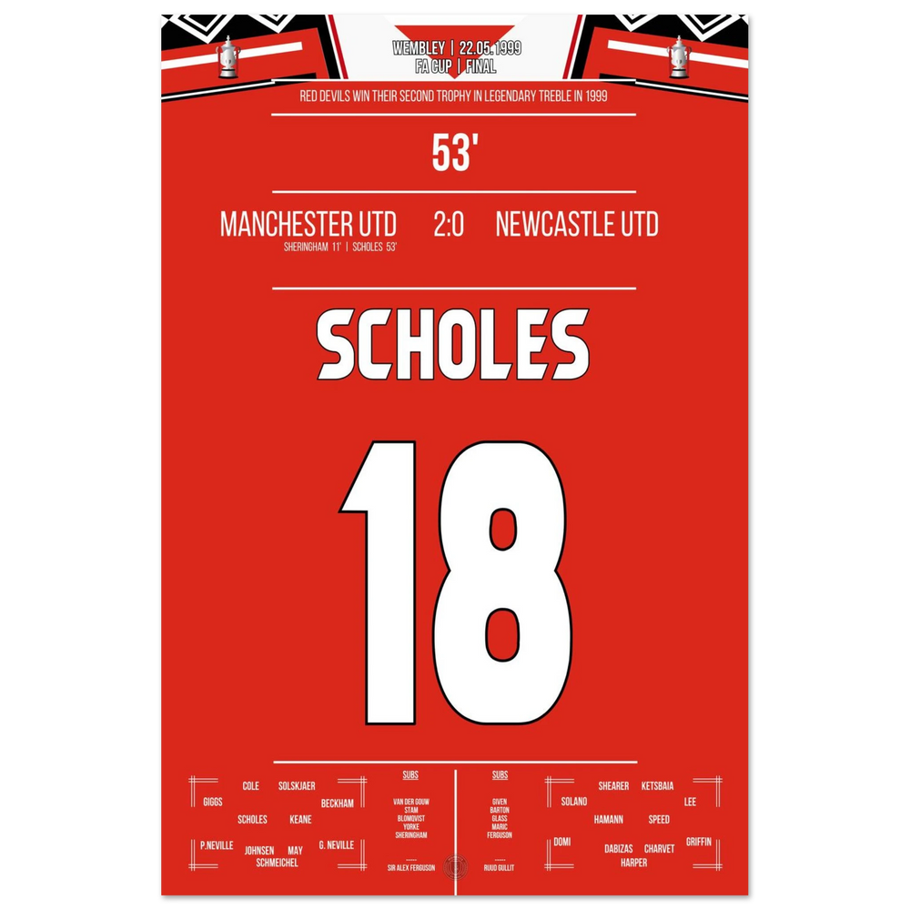 Scholes marque lors du triomphe en coupe de United à Wembley durant la saison du triplé.