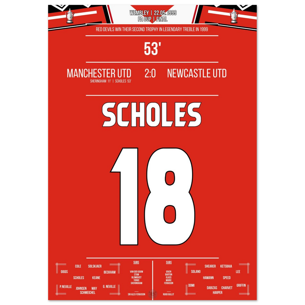 Scholes marque lors du triomphe en coupe de United à Wembley durant la saison du triplé.