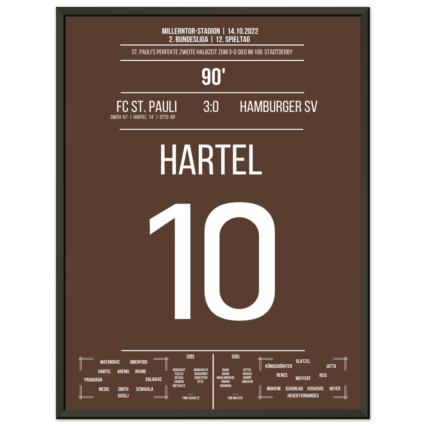 St. Pauli's 3-0 Sieg im 108. Stadtderby 45x60-cm-18x24-Schwarzer-Aluminiumrahmen