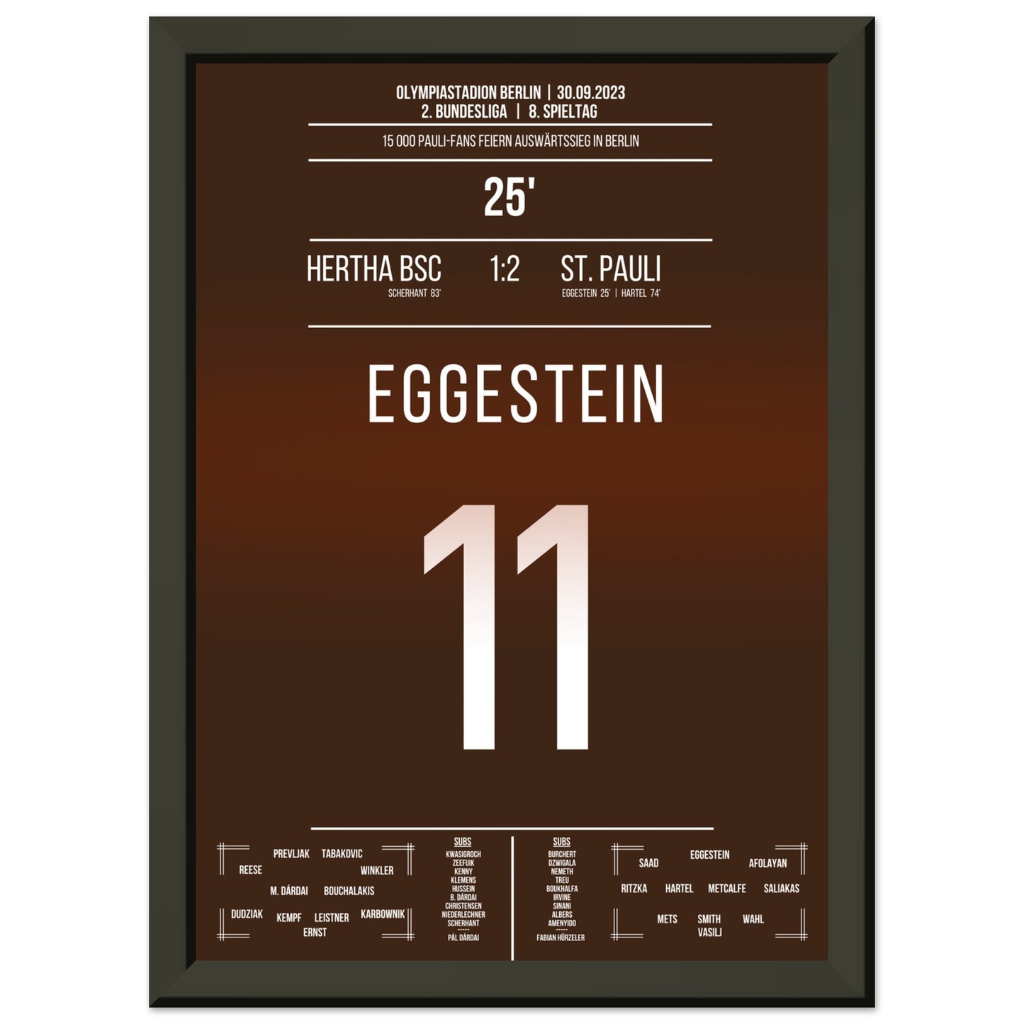 15 000 Pauli-Fans feiern den Auswärtssieg in Berlin A4-21x29.7-cm-8x12-Schwarzer-Aluminiumrahmen