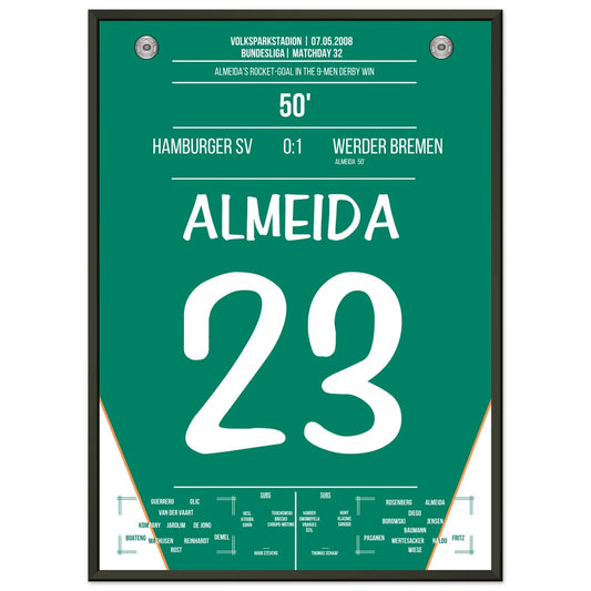 Almeida zündet die Rakete im Nord-Derby 2008 50x70-cm-20x28-Schwarzer-Aluminiumrahmen