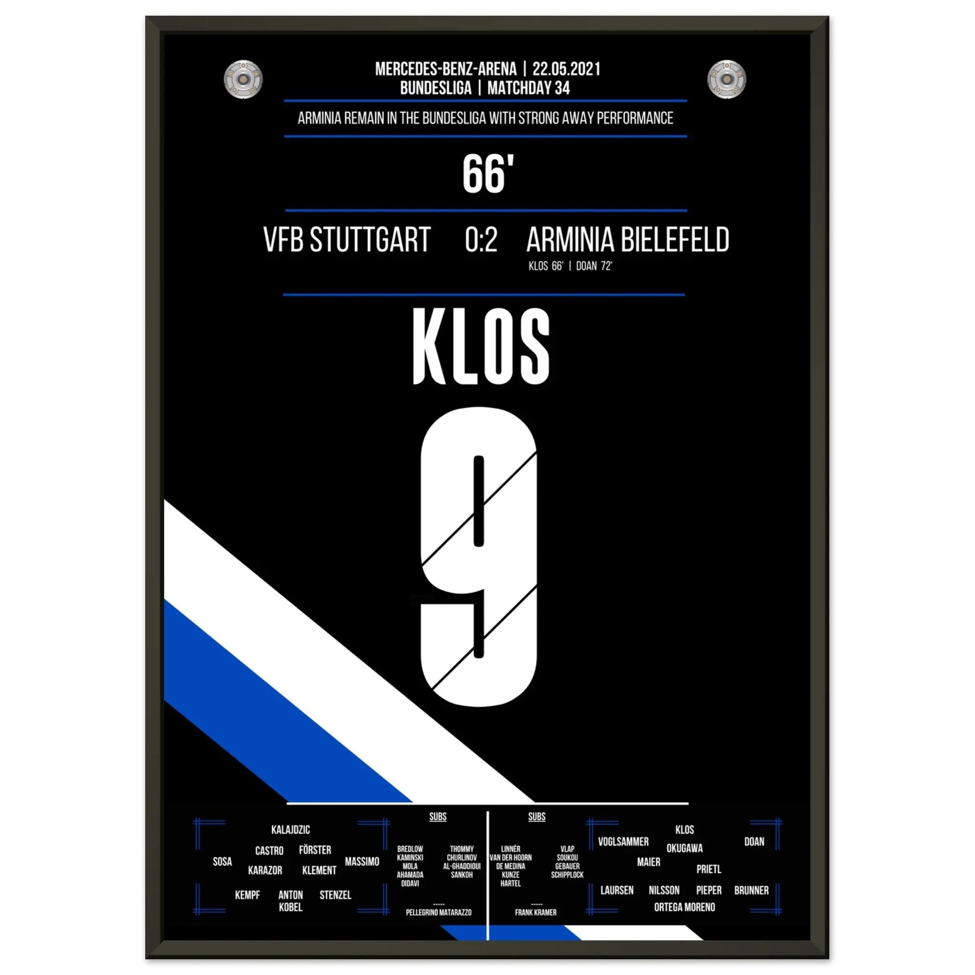 Bielefeld erkämpft den Klassenerhalt am letzten Spieltag in Stuttgart in 2021 50x70-cm-20x28-Schwarzer-Aluminiumrahmen
