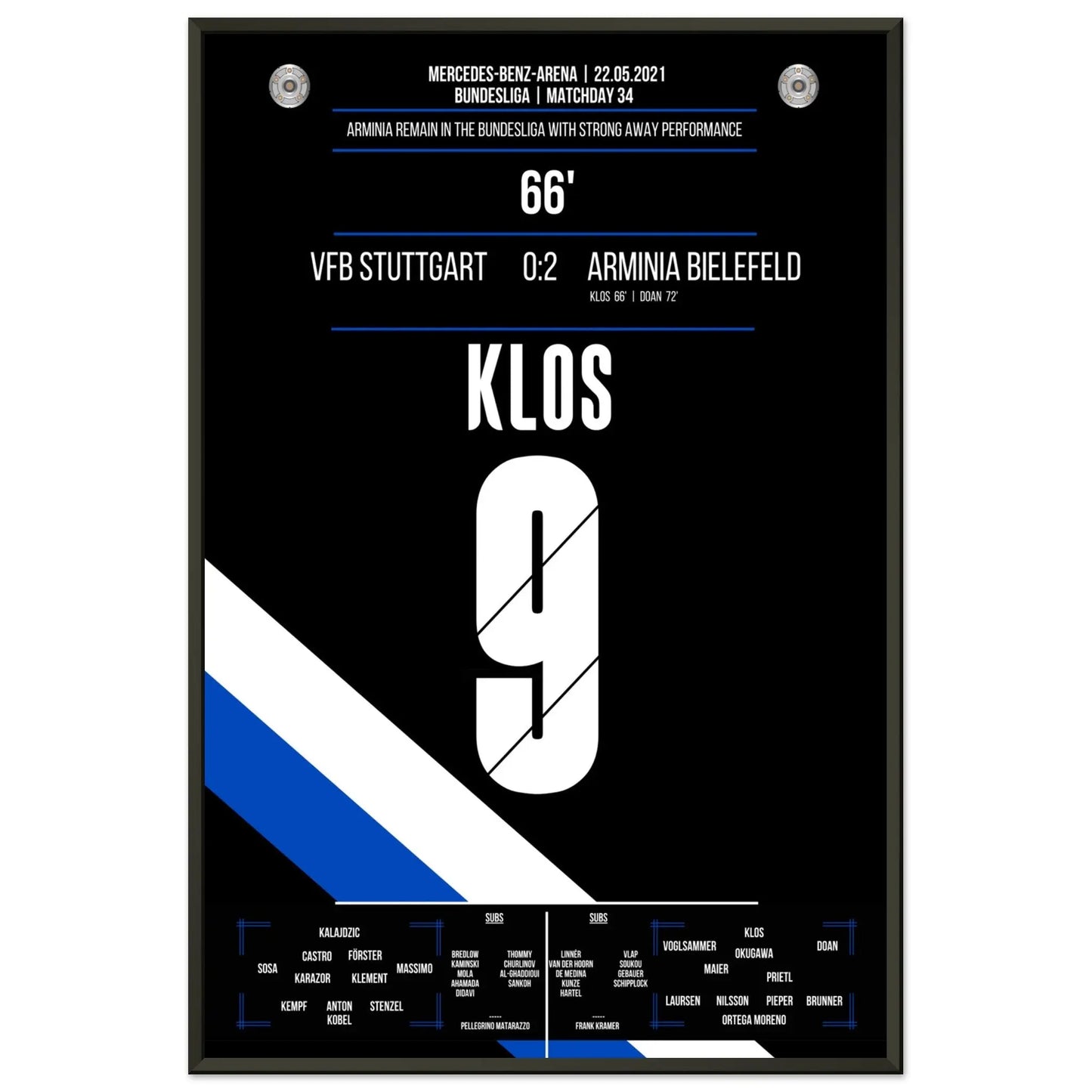 Bielefeld erkämpft den Klassenerhalt am letzten Spieltag in Stuttgart in 2021 60x90-cm-24x36-Schwarzer-Aluminiumrahmen