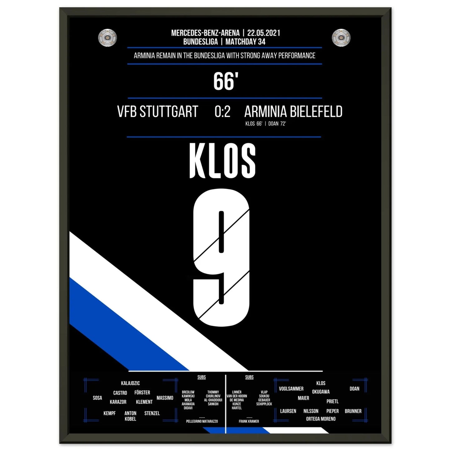 Bielefeld erkämpft den Klassenerhalt am letzten Spieltag in Stuttgart in 2021 45x60-cm-18x24-Schwarzer-Aluminiumrahmen