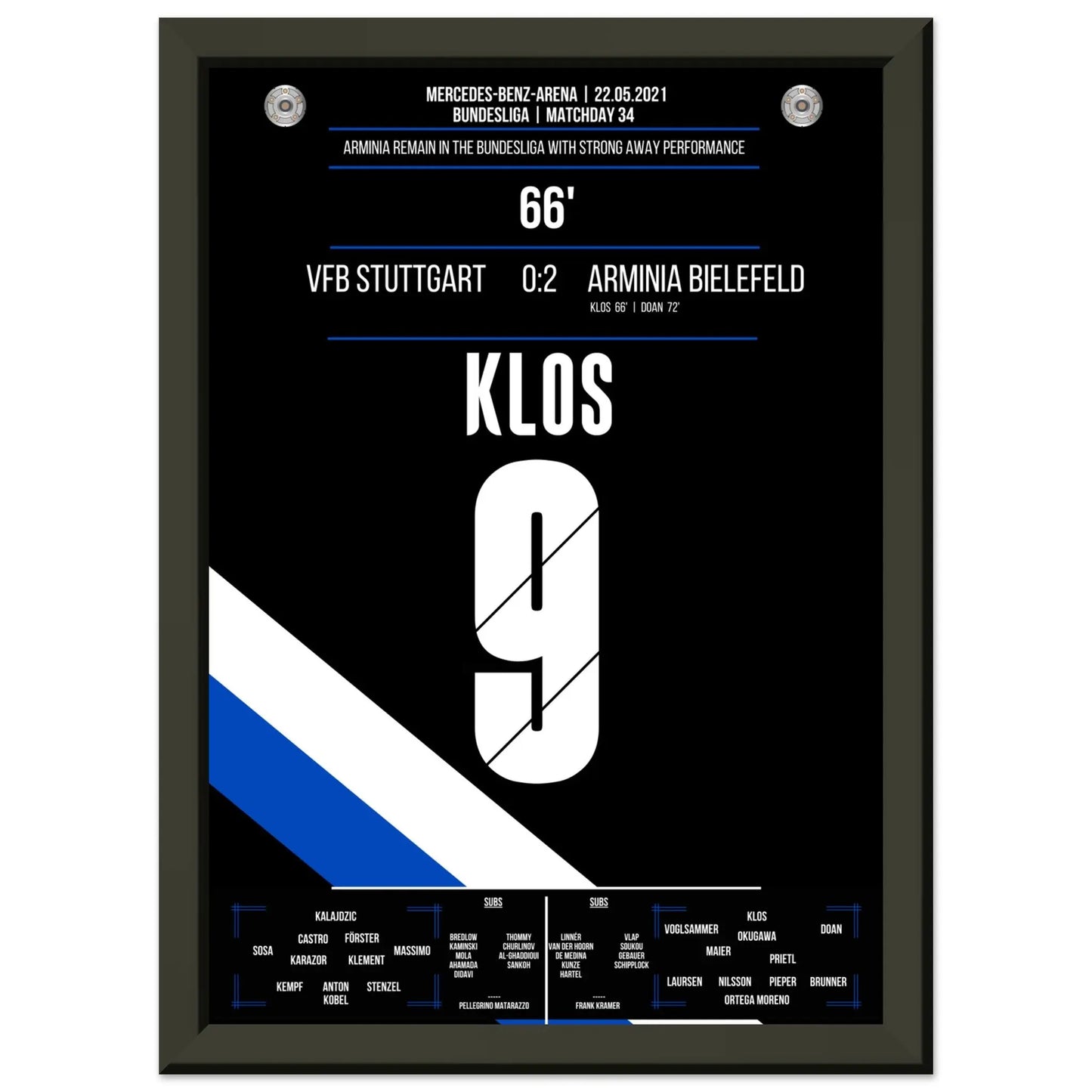 Bielefeld erkämpft den Klassenerhalt am letzten Spieltag in Stuttgart in 2021 A4-21x29.7-cm-8x12-Schwarzer-Aluminiumrahmen