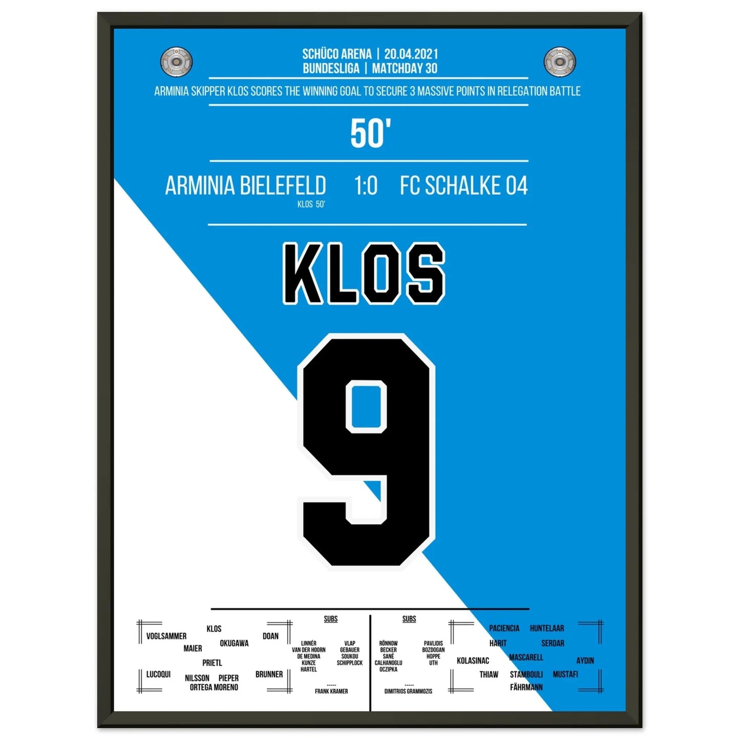 Bielefeld's Big Points im Abstiegskampf gegen Schalke 2021 45x60-cm-18x24-Schwarzer-Aluminiumrahmen