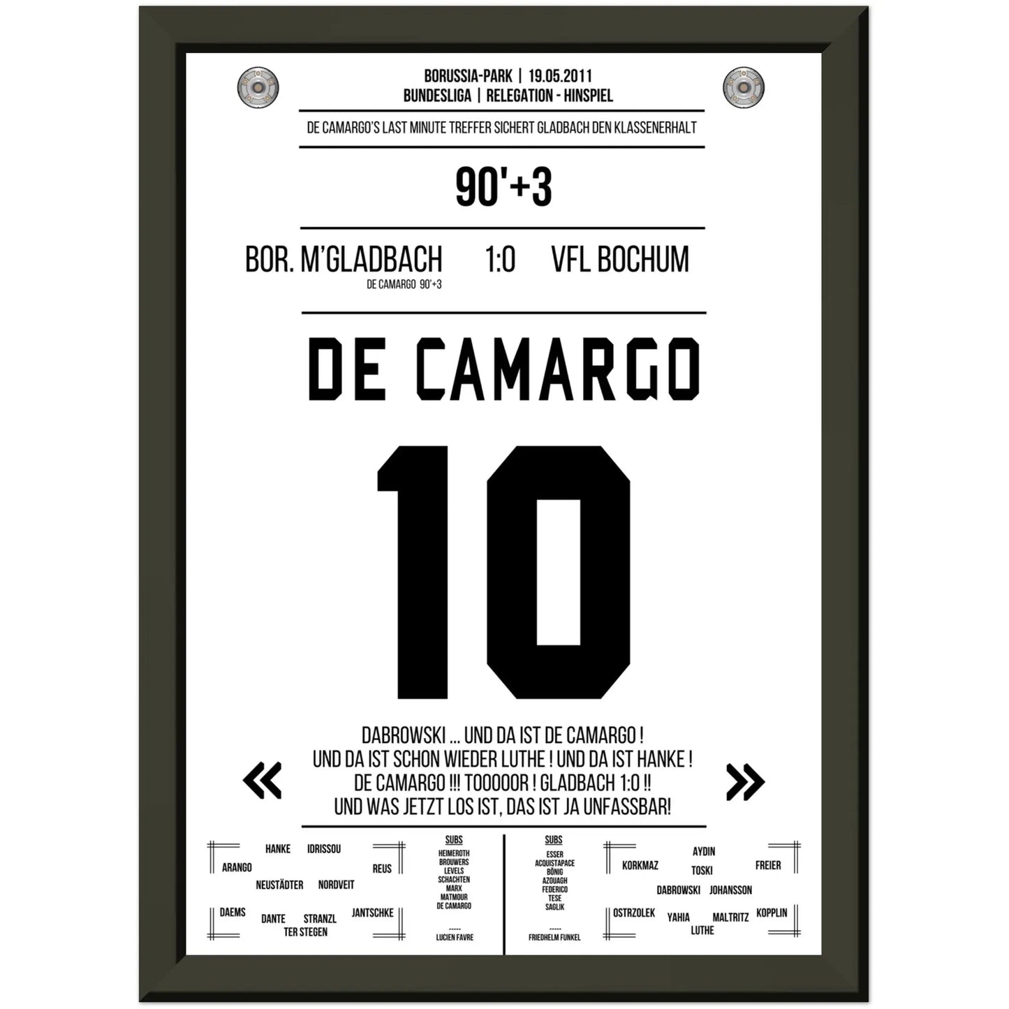 De Camargo scores and keeps Mönchengladbach in the Bundesliga.