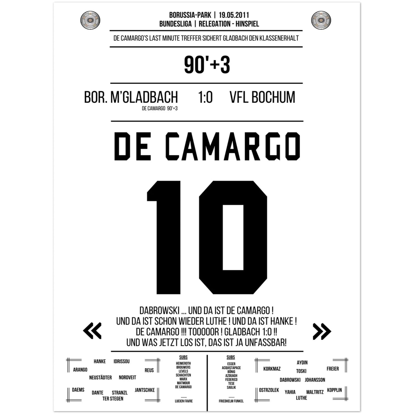 De Camargo scores and keeps Mönchengladbach in the Bundesliga.