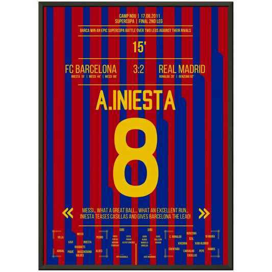 Iniesta's Tor bei Supercopa-Sieg in 2011 50x70-cm-20x28-Schwarzer-Aluminiumrahmen