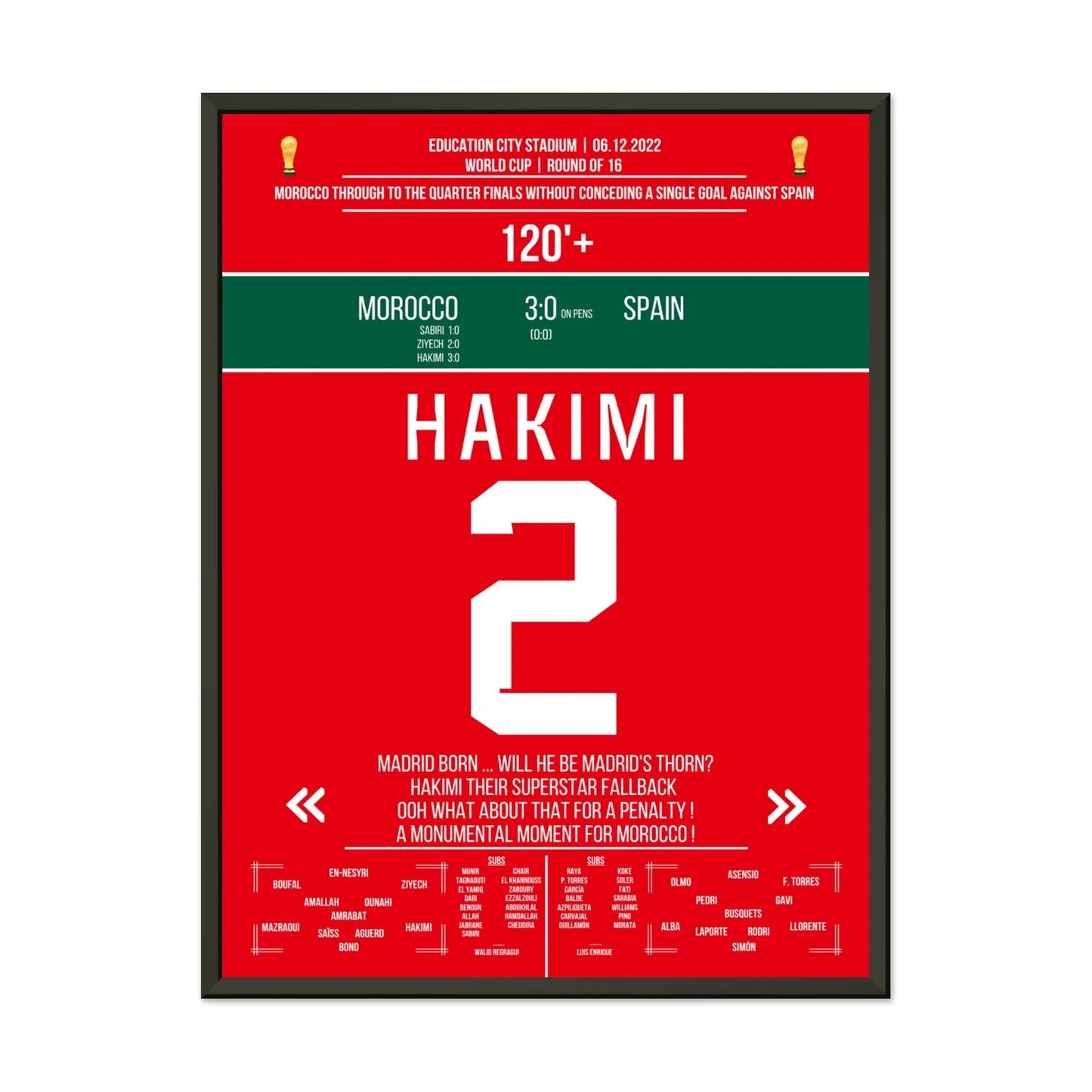 Marokko schafft die Sensation gegen Spanien bei der WM 2022 45x60-cm-18x24-Schwarzer-Aluminiumrahmen