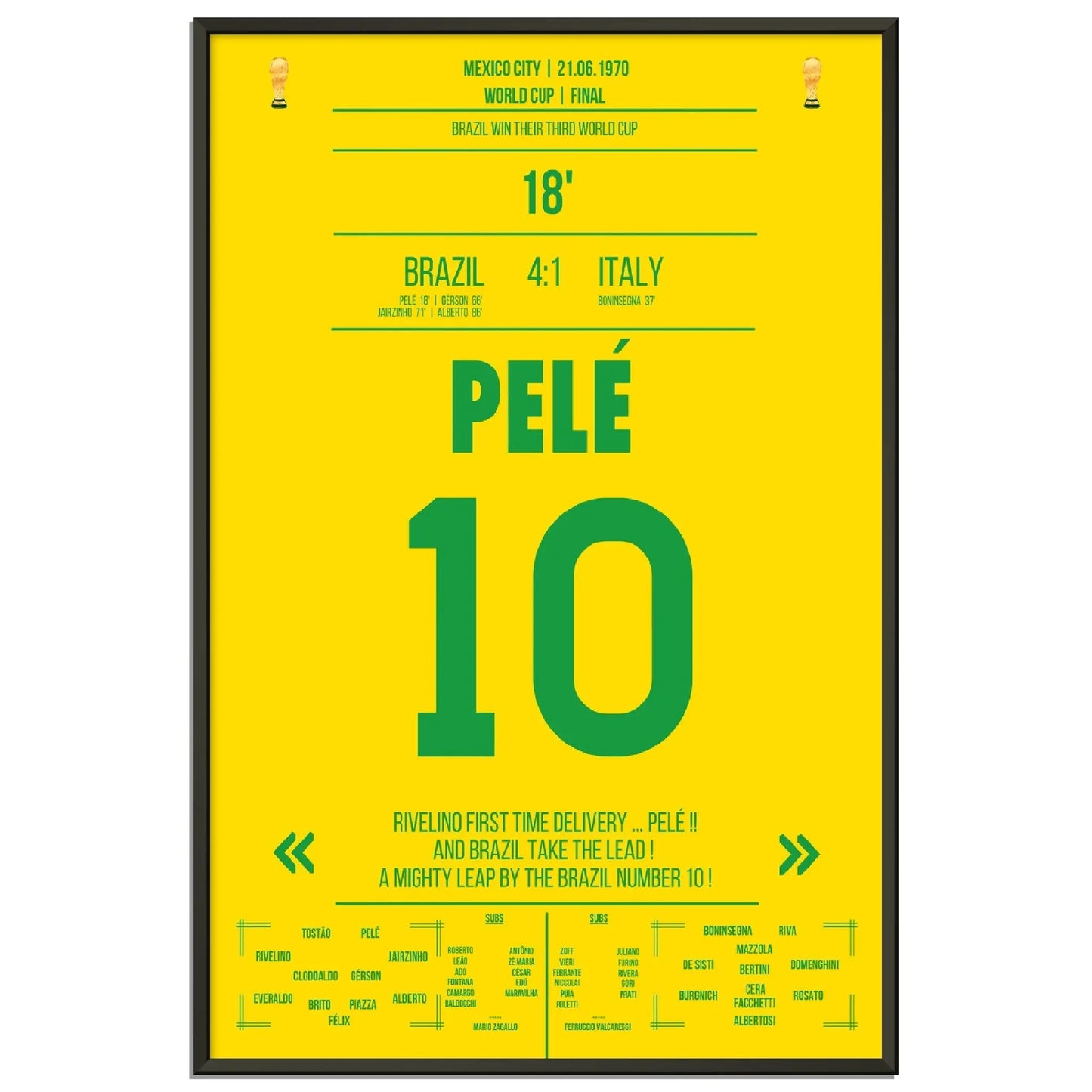 Pelé gewinnt seinen dritten WM-Titel 1970 gegen Italien 