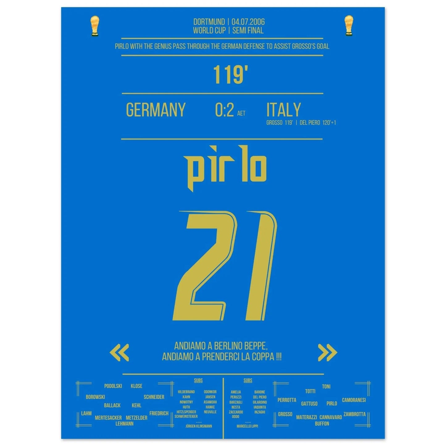 Pirlo's Traumpass durch die deutsche Defensive zum 1:0 durch Grosso 45x60-cm-18x24-Ohne-Rahmen