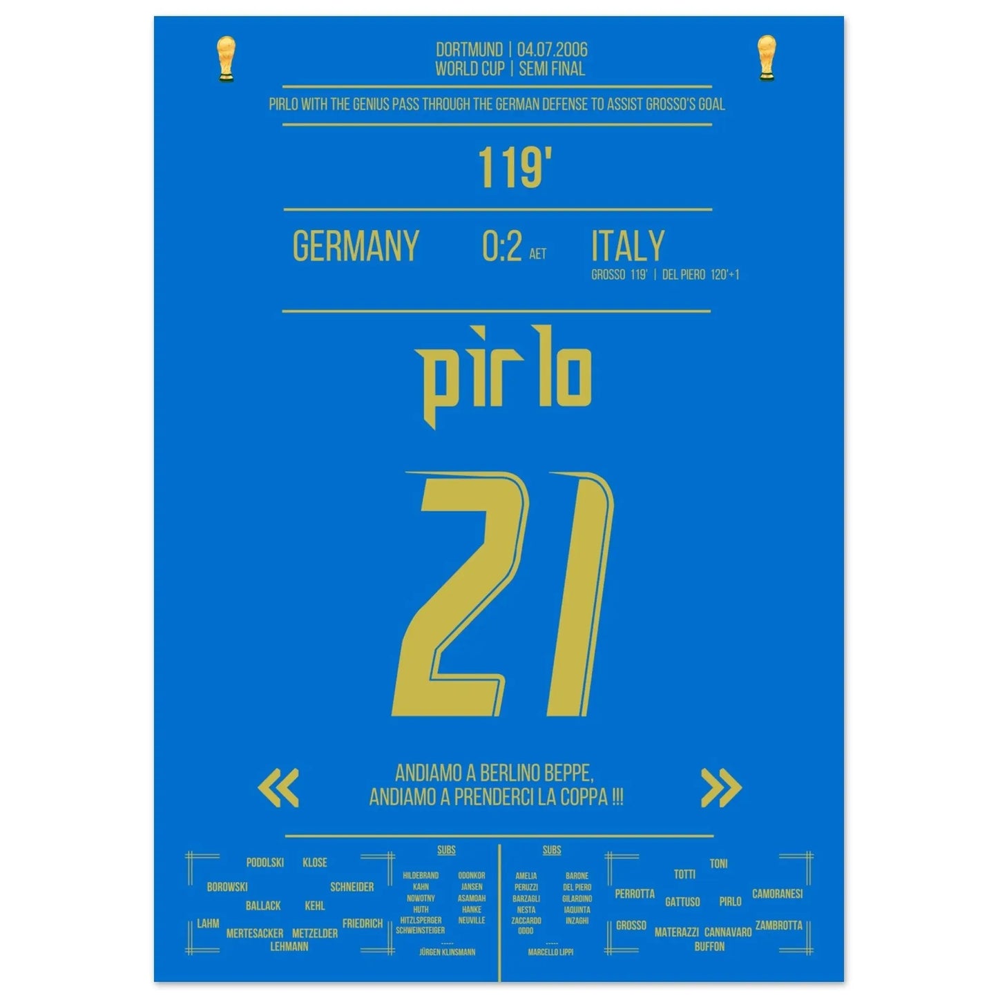 Pirlo's Traumpass durch die deutsche Defensive zum 1:0 durch Grosso 50x70-cm-20x28-Ohne-Rahmen