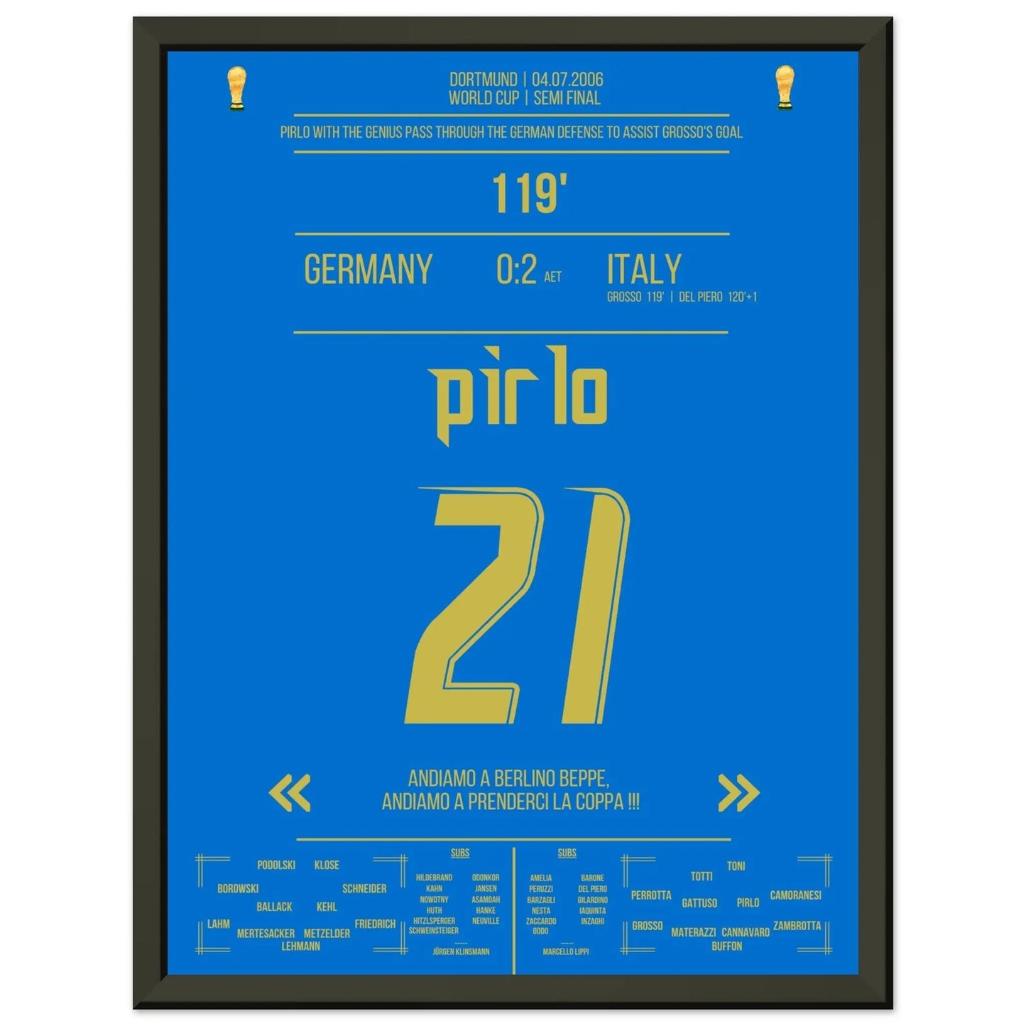 Pirlo's Traumpass durch die deutsche Defensive zum 1:0 durch Grosso 30x40-cm-12x16-Schwarzer-Aluminiumrahmen