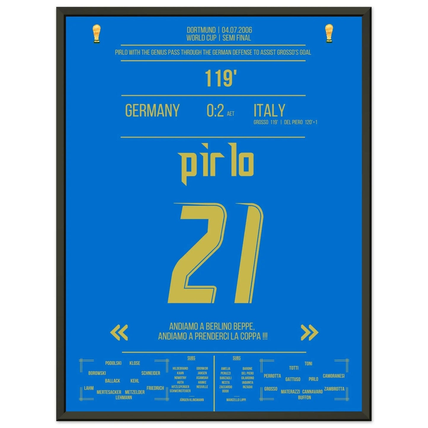 Pirlo's Traumpass durch die deutsche Defensive zum 1:0 durch Grosso 45x60-cm-18x24-Schwarzer-Aluminiumrahmen
