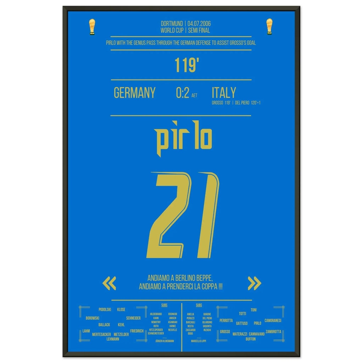 Pirlo's Traumpass durch die deutsche Defensive zum 1:0 durch Grosso 60x90-cm-24x36-Schwarzer-Aluminiumrahmen