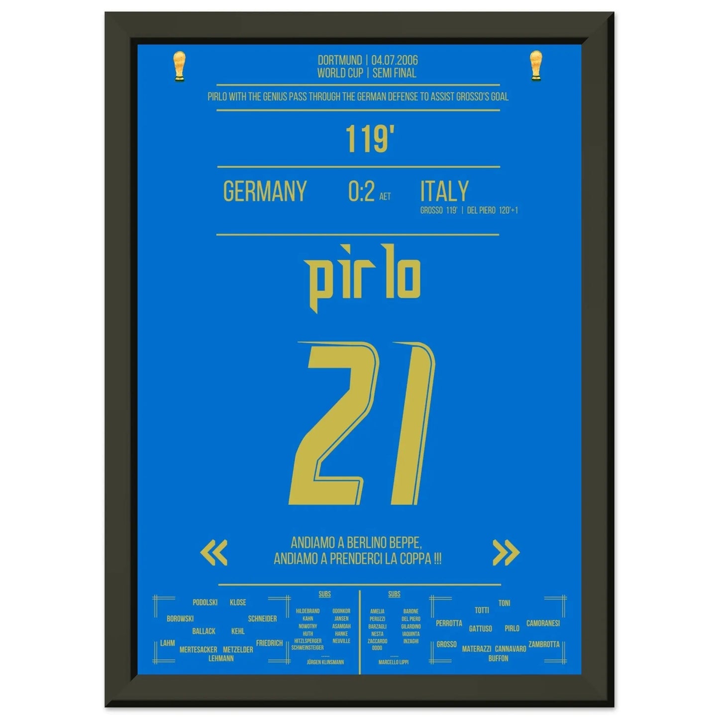 Pirlo's Traumpass durch die deutsche Defensive zum 1:0 durch Grosso A4-21x29.7-cm-8x12-Schwarzer-Aluminiumrahmen