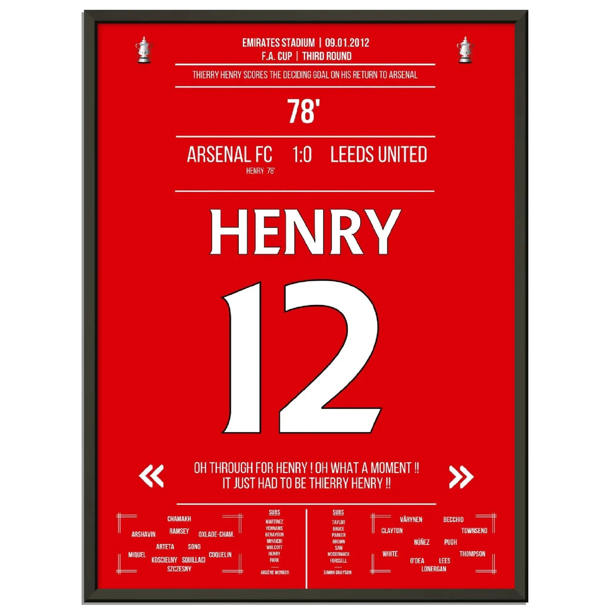 Thierry Henry Comeback 2012 Siegtreffer für Arsenal - Leeds FA Cup 3. Runde
