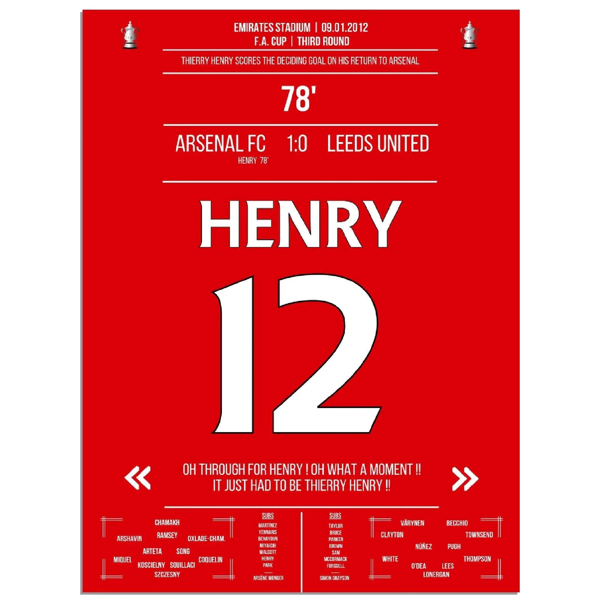Thierry Henry Comeback 2012 Siegtreffer für Arsenal - Leeds FA Cup 3. Runde