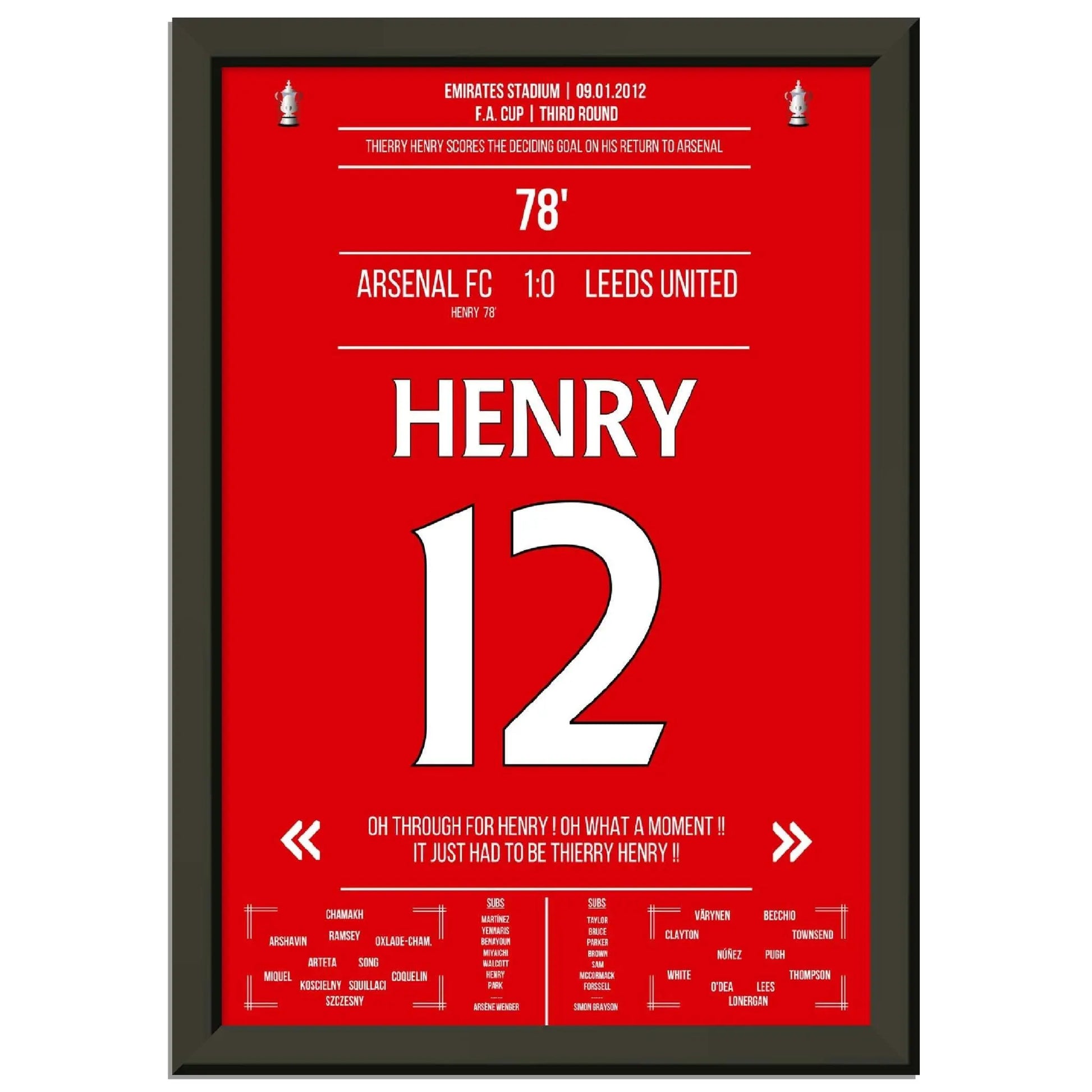 Thierry Henry Comeback 2012 Siegtreffer für Arsenal - Leeds FA Cup 3. Runde
