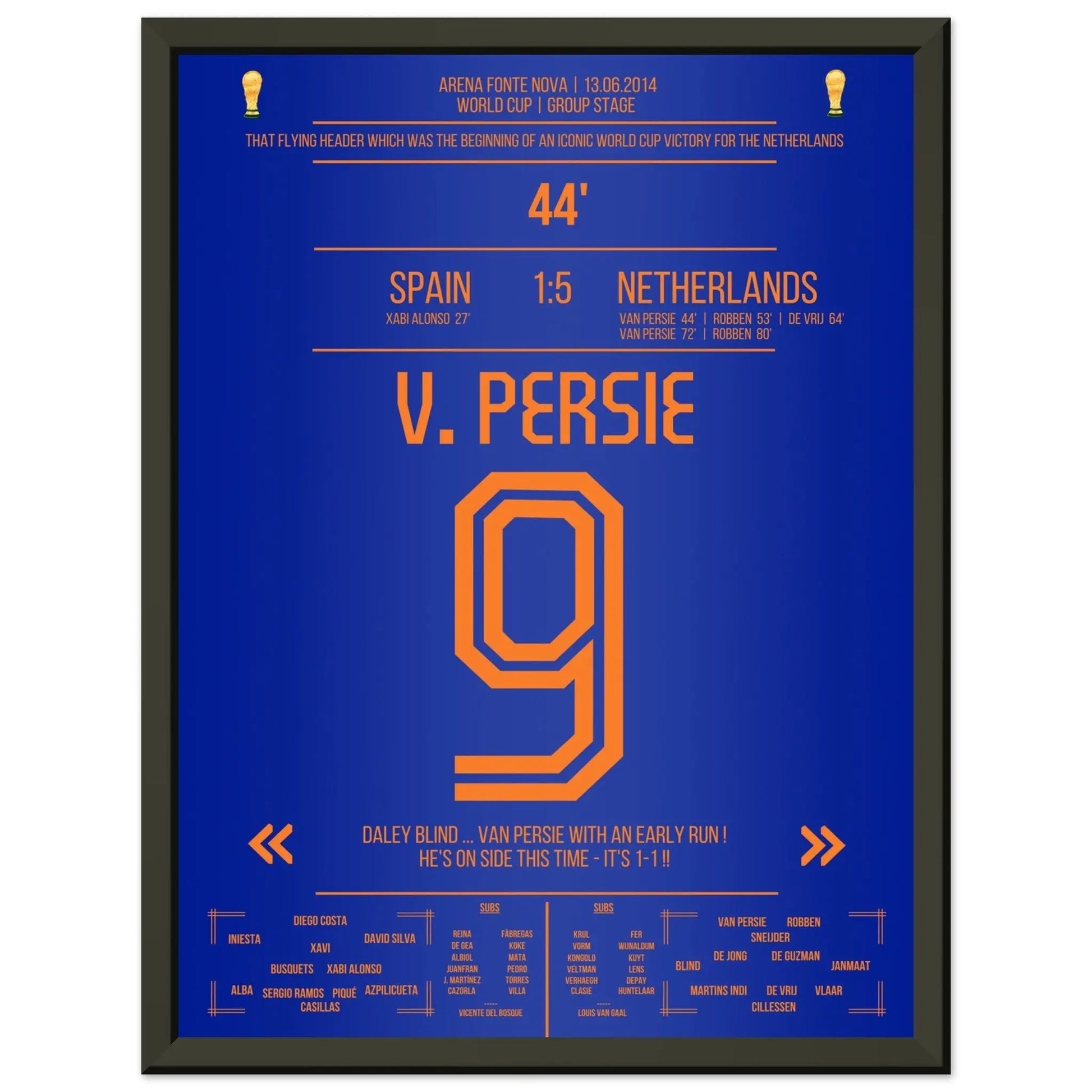 Van Persie's berühmter Flugkopfball über Casillas in 2014 30x40-cm-12x16-Premium-Semi-Glossy-Paper-Metal-Fra