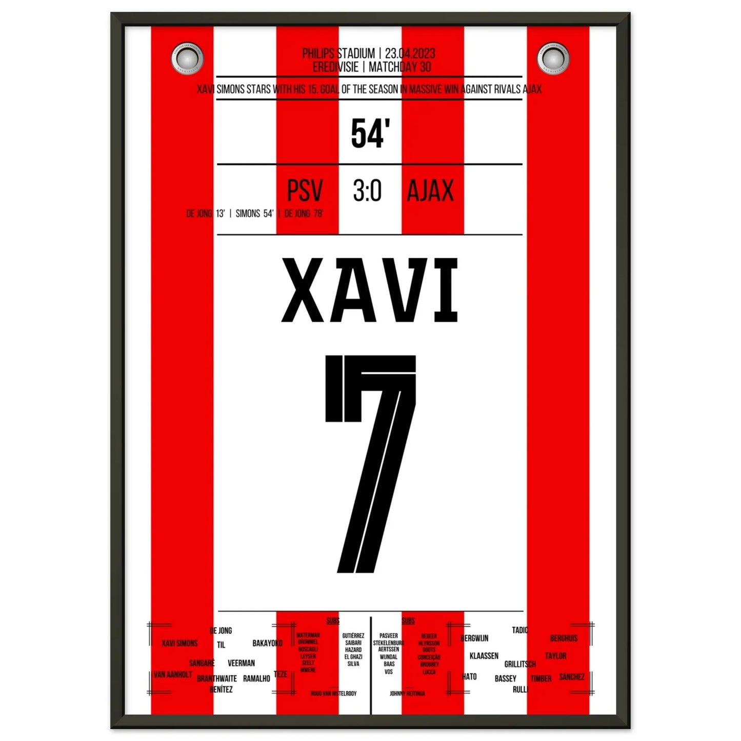Xavi Simons mit Tor und Assist beim Heimsieg gegen Ajax 2023 50x70-cm-20x28-Schwarzer-Aluminiumrahmen