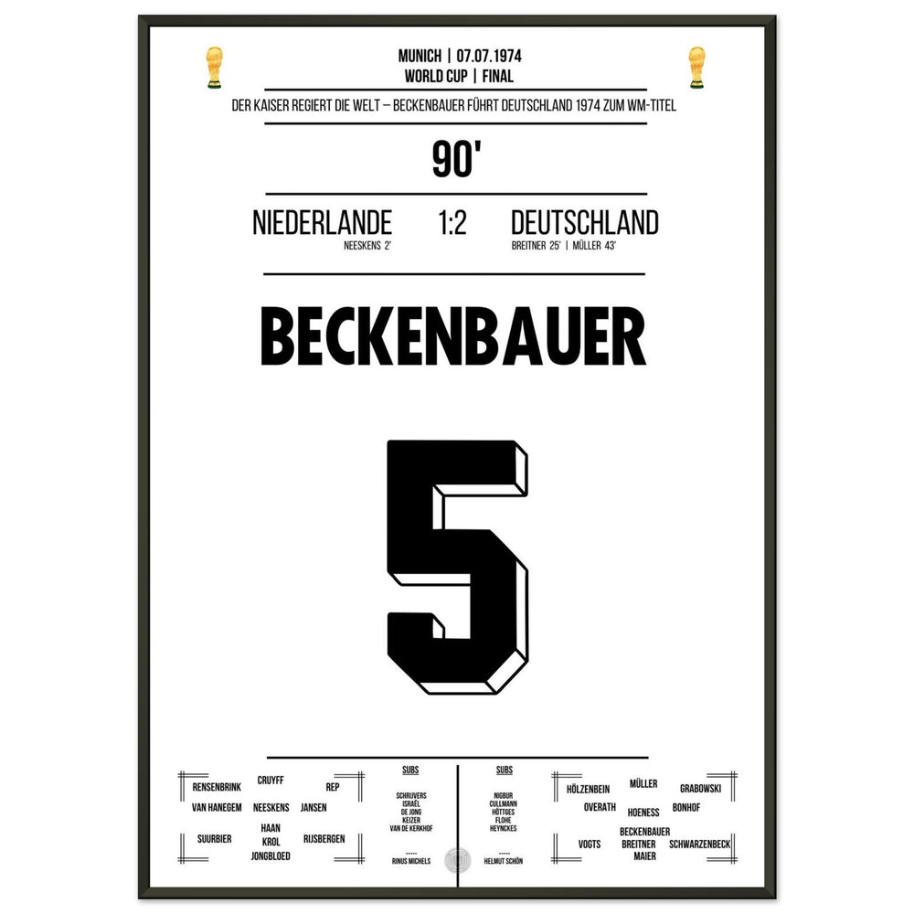 Beckenbauer mène l'Allemagne à son deuxième titre de champion du monde en 1974.