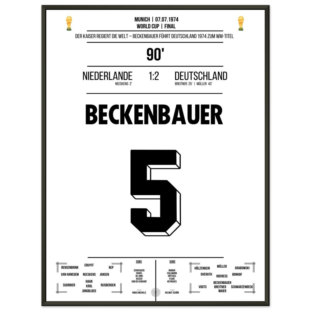 Beckenbauer mène l'Allemagne à son deuxième titre de champion du monde en 1974.