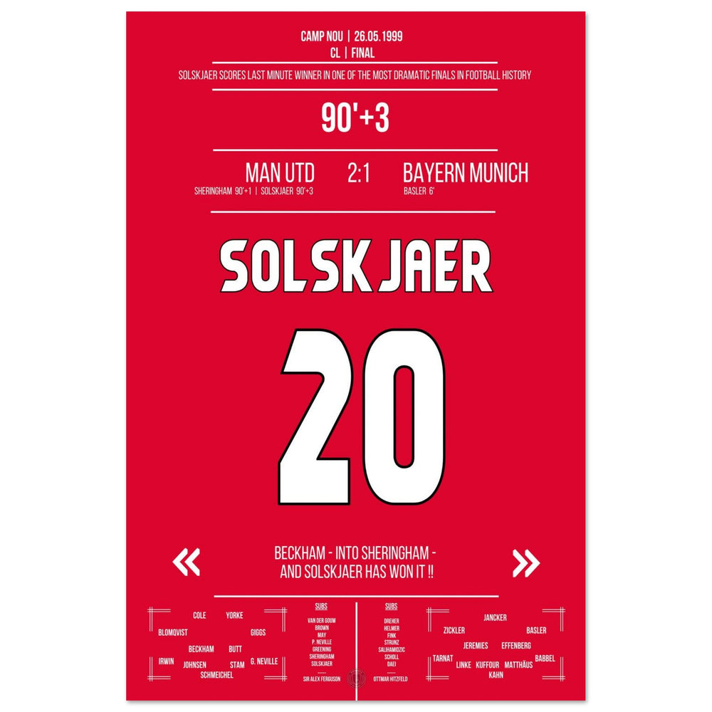 Solskjaer marque lors du comeback le plus mémorable de l'histoire en finale 1999 contre <tc>Bayern</tc>