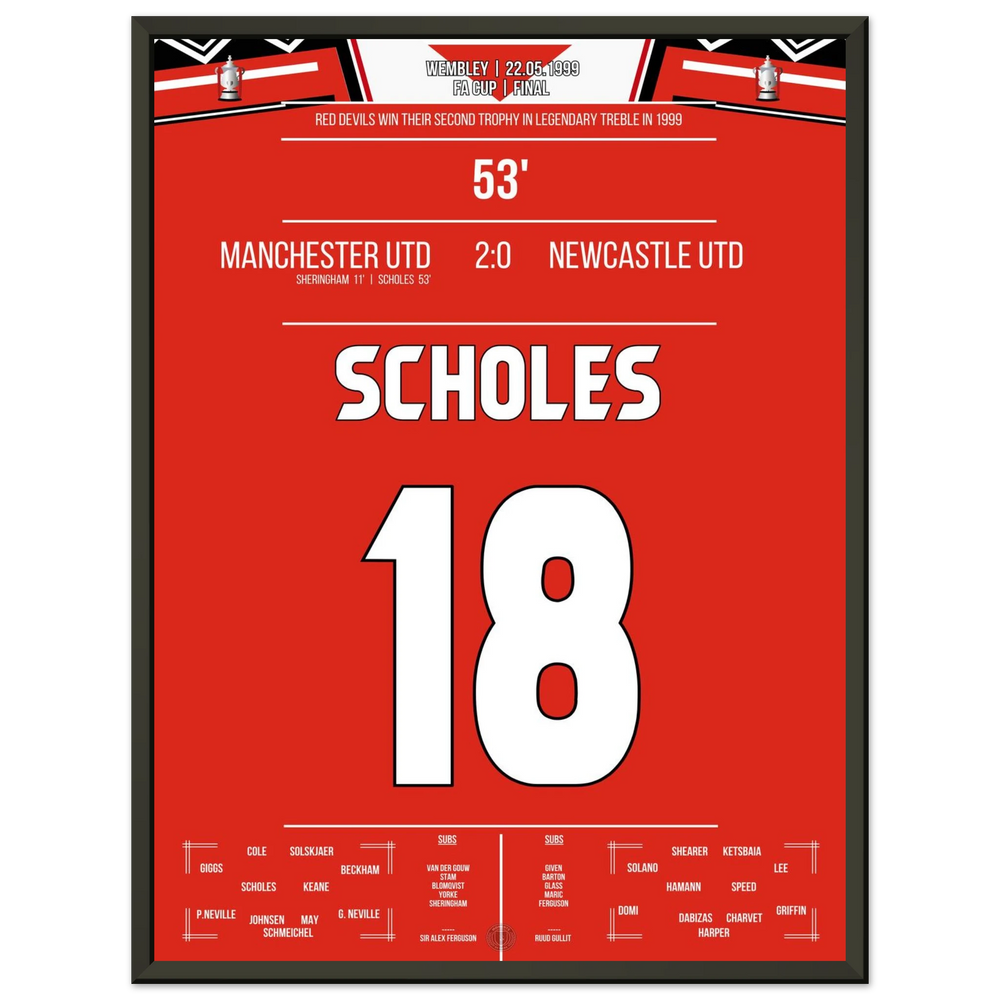 Scholes marque lors du triomphe en coupe de United à Wembley durant la saison du triplé.
