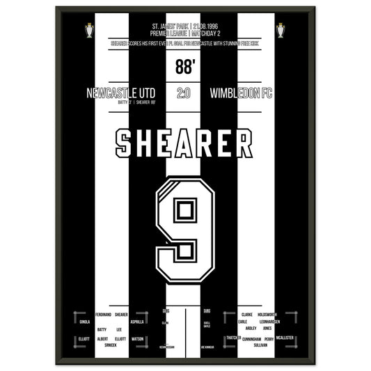 Shearer's erstes PL-Tor vor Newcastle 50x70-cm-20x28-Schwarzer-Aluminiumrahmen