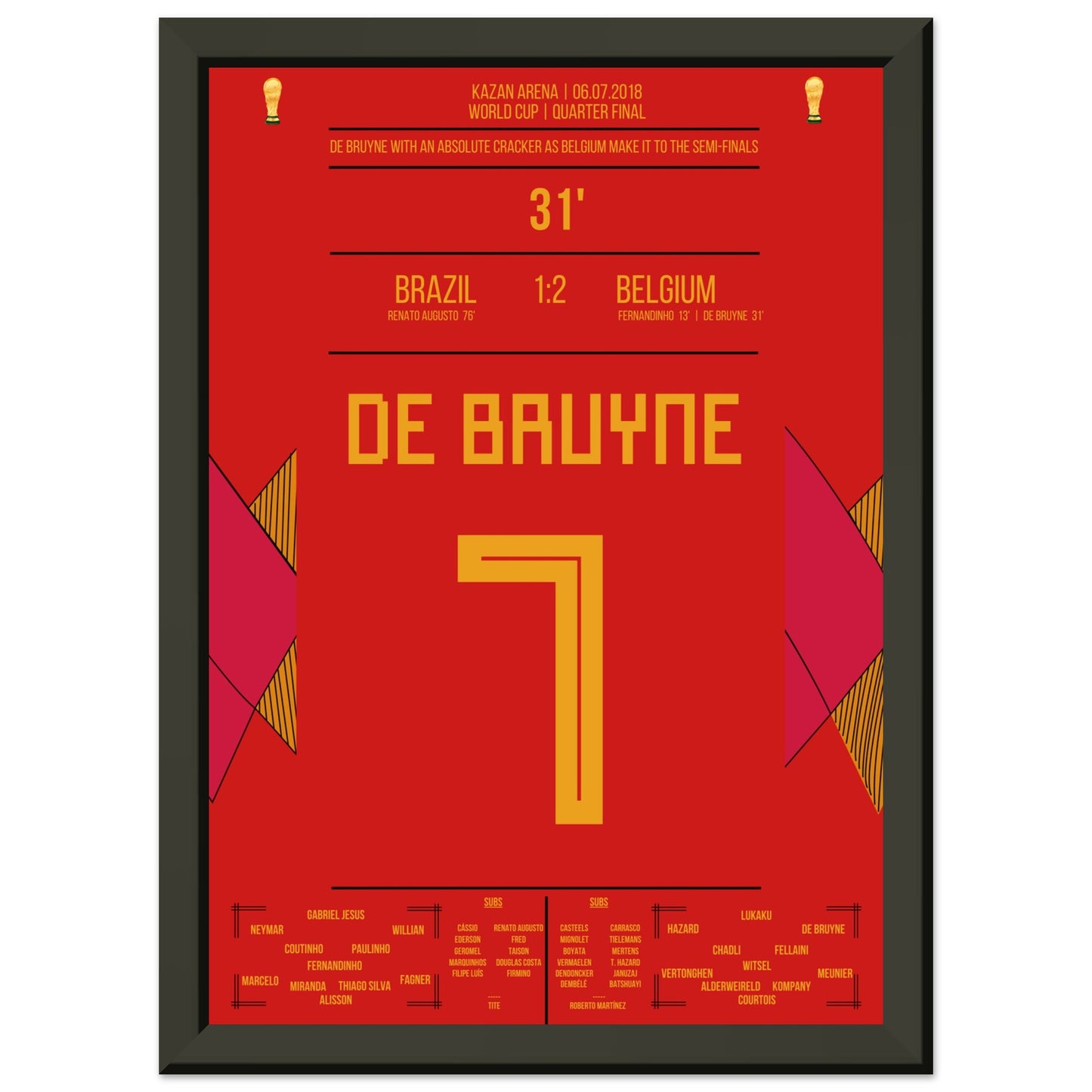 De Bruyne's Hammer-Tor bei der WM 2018 gegen Brasilien A4-21x29.7-cm-8x12-Schwarzer-Aluminiumrahmen