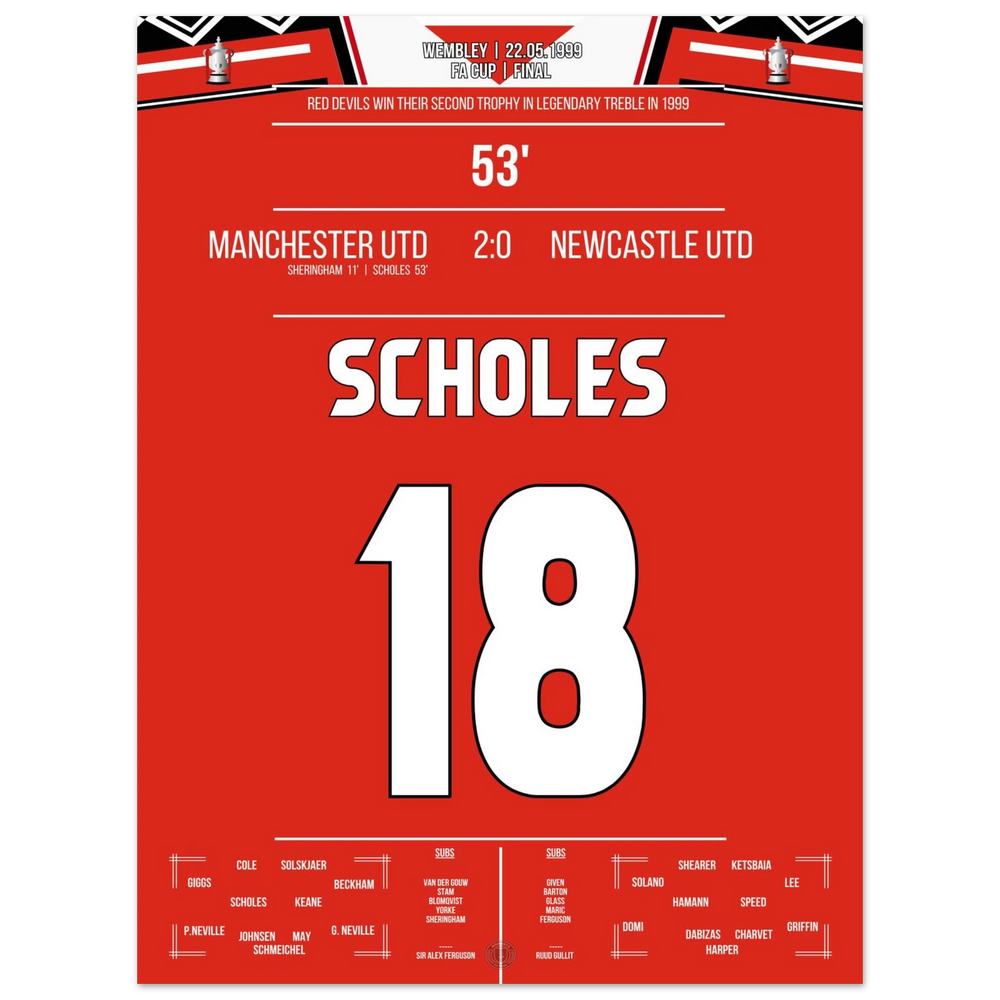 Scholes marque lors du triomphe en coupe de United à Wembley durant la saison du triplé.