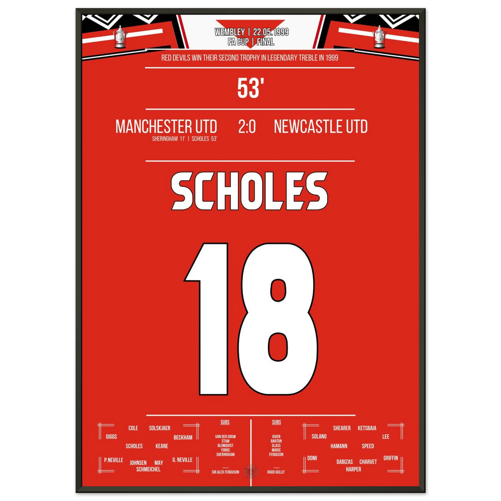 Scholes marque lors du triomphe en coupe de United à Wembley durant la saison du triplé.
