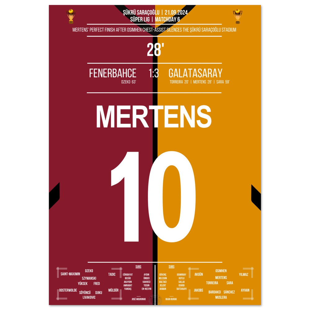 Le coup de tête de Mertens sur Livakovic lors de la victoire 3-1 à l'extérieur dans le derby contre Fener.
