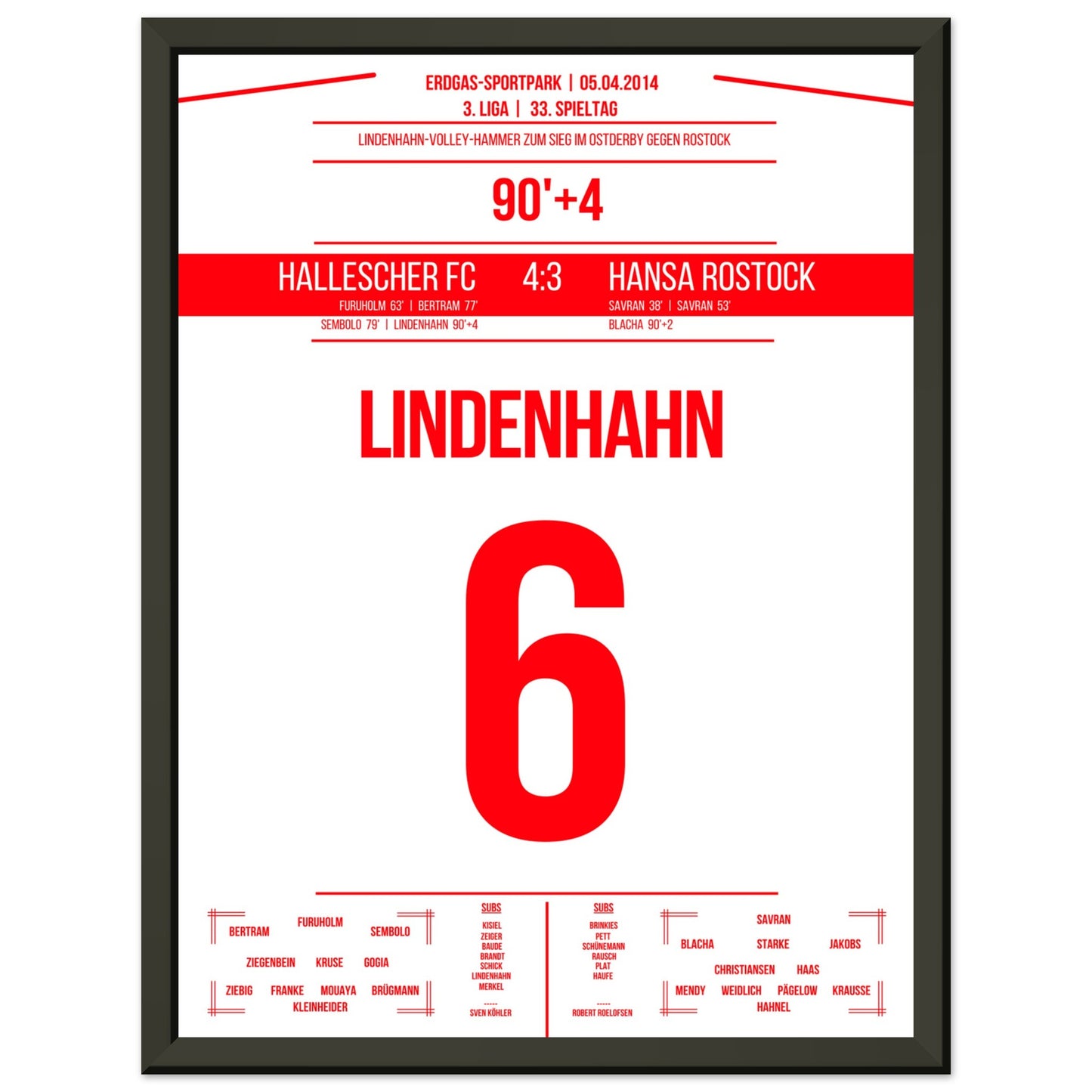 Lindenhahn-Volley zum Sieg in der Nachspielzeit im Ostderby gegen Rostock 30x40-cm-12x16-Schwarzer-Aluminiumrahmen