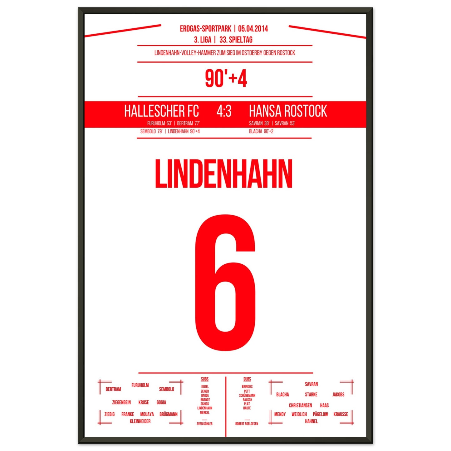 Lindenhahn-Volley zum Sieg in der Nachspielzeit im Ostderby gegen Rostock 60x90-cm-24x36-Schwarzer-Aluminiumrahmen